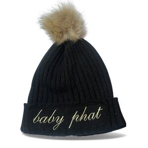 Baby Phat Black Knit Hat with Gold Embroidery